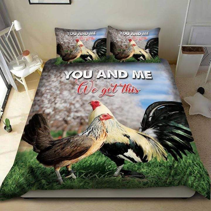 Personalized Gift For Couple Rooster Chicken Bedding Set You & Me We Got This