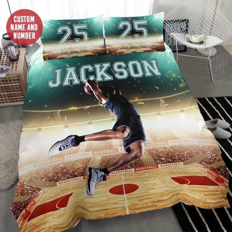 Personalized Basketball Player Jump Score Custom Duvet Cover Bedding Set With Your Name And Number