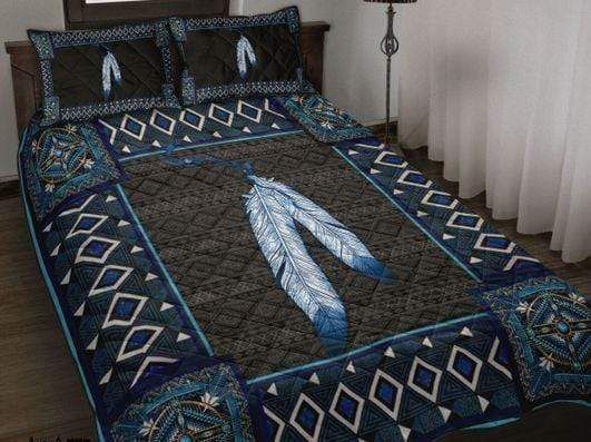 Native American Feather Navy Quilt Set Quilt Set