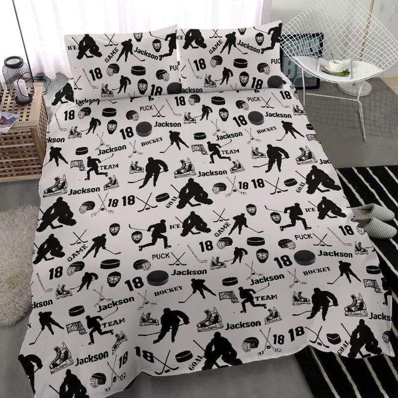 Hockey Player Pattern Cover Bedding Set With Your Name And Number