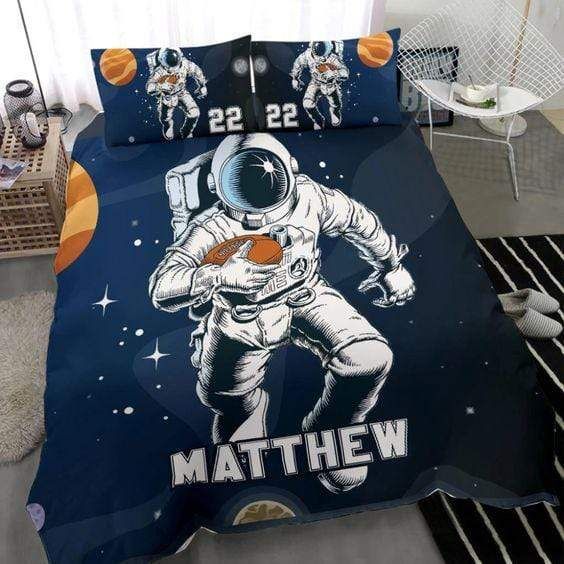 Personalized Football Astronaut Bedding Custom Name And Number Duvet Cover Bedding Set