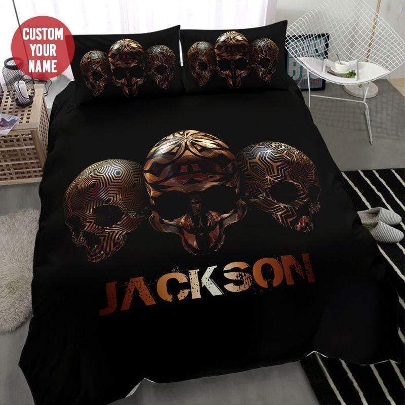 Personalized Halloween Skull Rock Art Custom Name Duvet Cover Bedding Set PAN