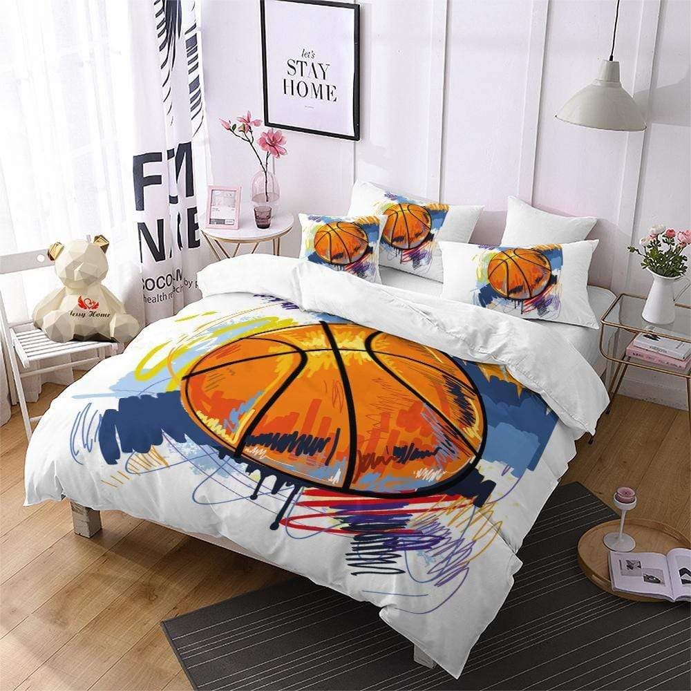 Watercolor Basketball Duvet Cover Bedding Set, Sports Bedding
