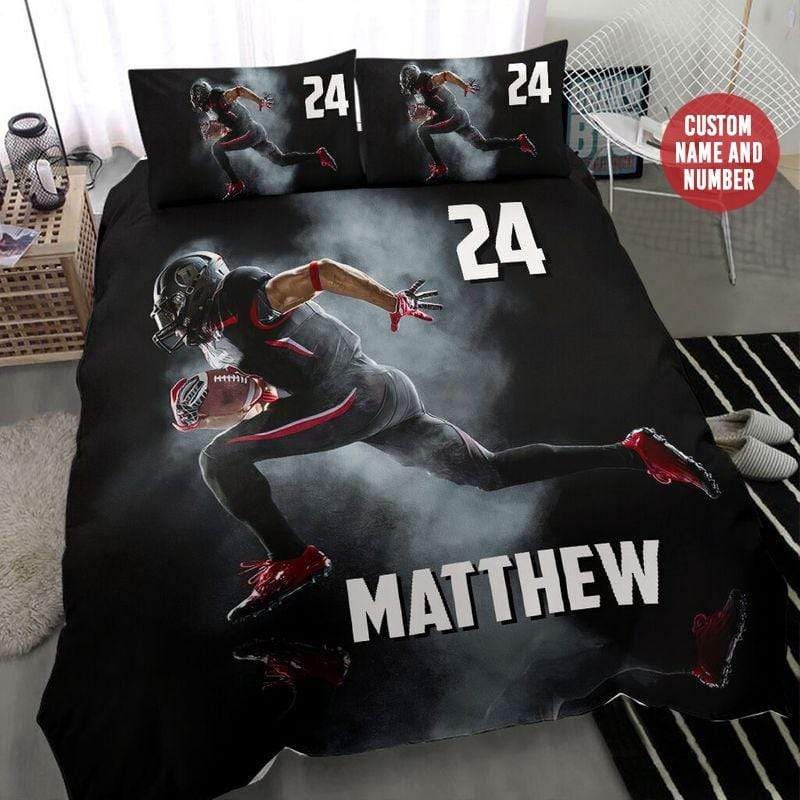 Personalized Football Player Run Smoke Custom Duvet Cover Bedding Set With Your Name And Number