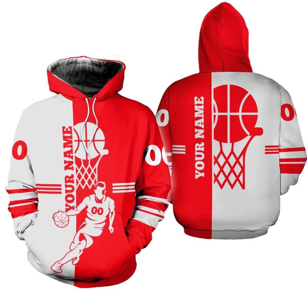 Personalized Simple Basketball Player Red Customized Hoodie 3D All Over Print With Name