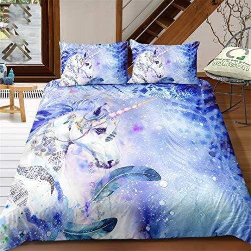 Blue Feather Dream Catcher Fog Unicorn  Duvet Cover Bedding Set