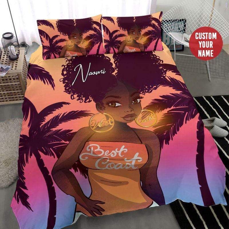 Personalized Tropical Vibe So Cool Black Girl Custom Name Duvet Cover Bedding Set