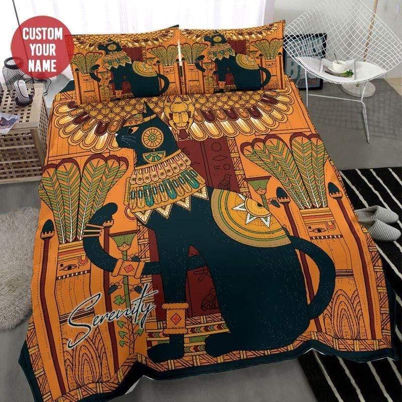 Personalized Egypt Cat Bedding Custom Name Comforter Set Duvet Cover Bedding Set