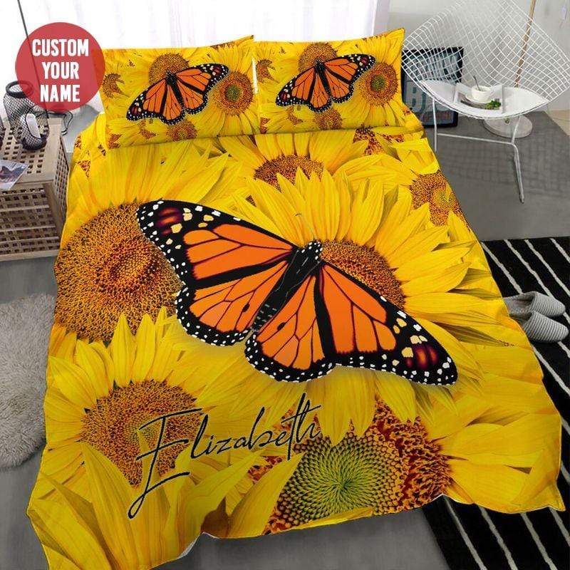 Personalized Sunflower Butterfly Custom Name Duvet Cover Bedding Set