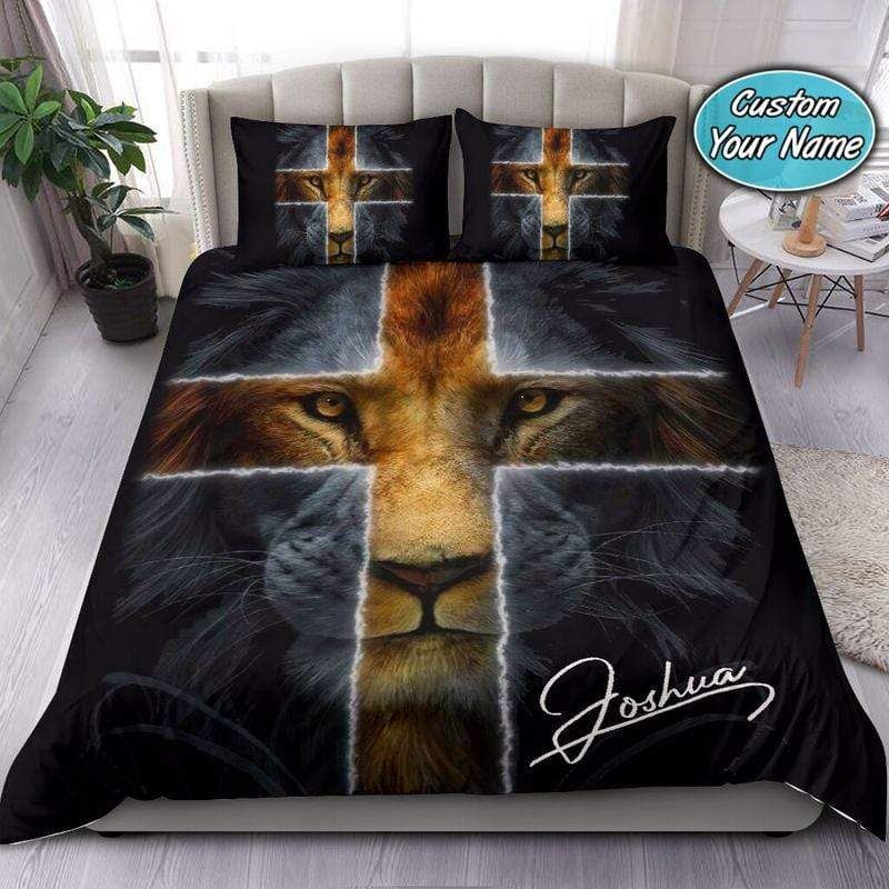 Personalized Lion Cross Custom Name Duvet Cover Bedding Set