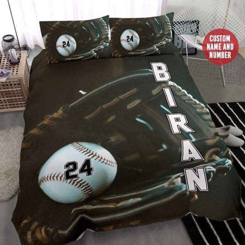 Personalized Baseball Ball In Glove Cool Custom Name Duvet Cover Bedding Set