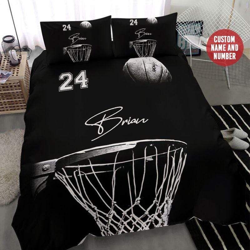 Personalized Baseketball Dark Custom Duvet Cover Bedding Set With Your Name