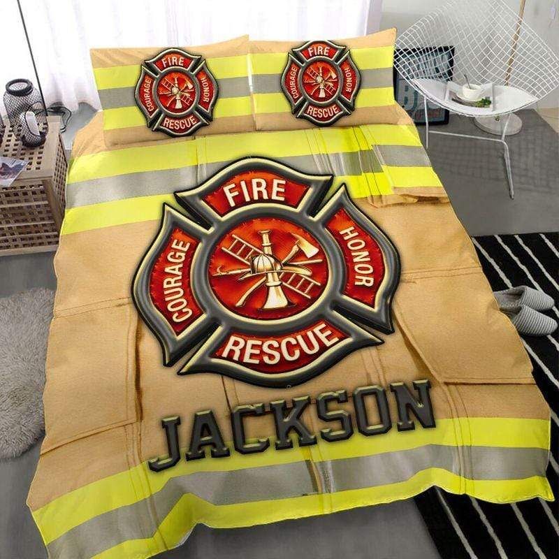 Personalized Strong Firefighter Coat Custom Name Duvet Cover Bedding Set
