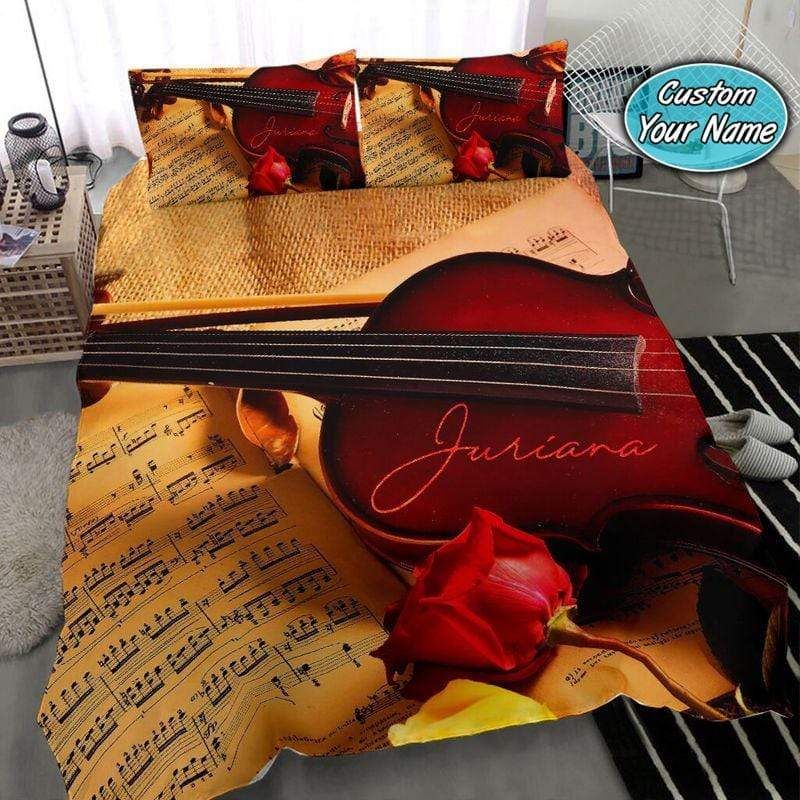 Personalized Violin Lover Music Sheet Vintage Custom Name Duvet Cover Bedding Set