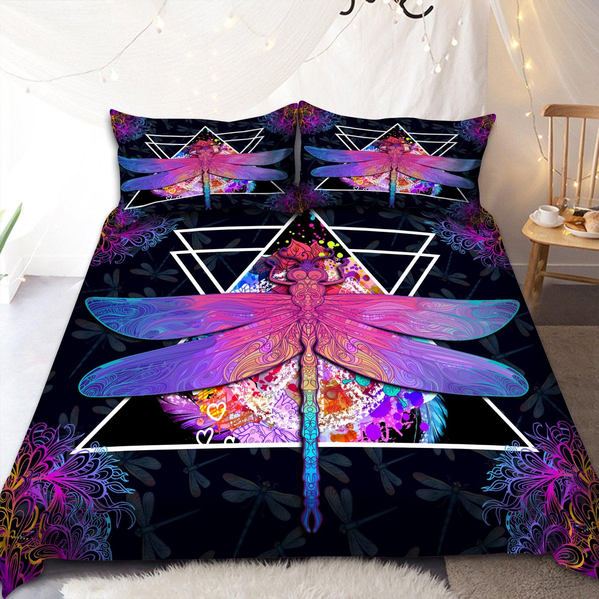 Dragonfly Purple Triangle Duvet Cover Bedding Set