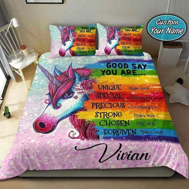 Personalized Unicorn God Say You Are Custom Name Duvet Cover Bedding Set
