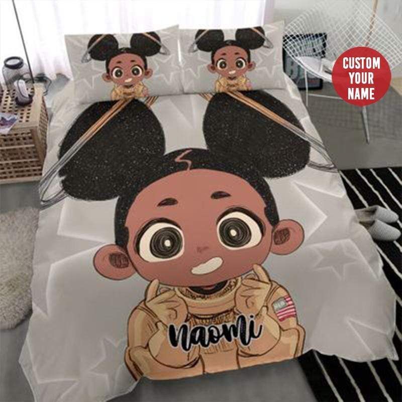 Personalized Black Tiny Space Girl Custom Name Duvet Cover Bedding Set