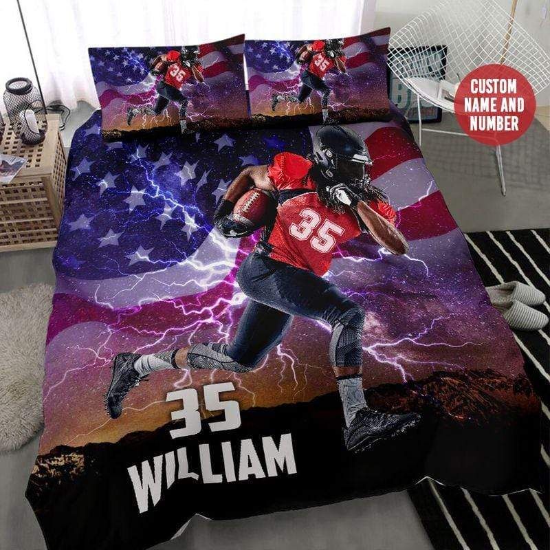 Personalized Football Player Flag Custom Duvet Cover Bedding Set With Your Name