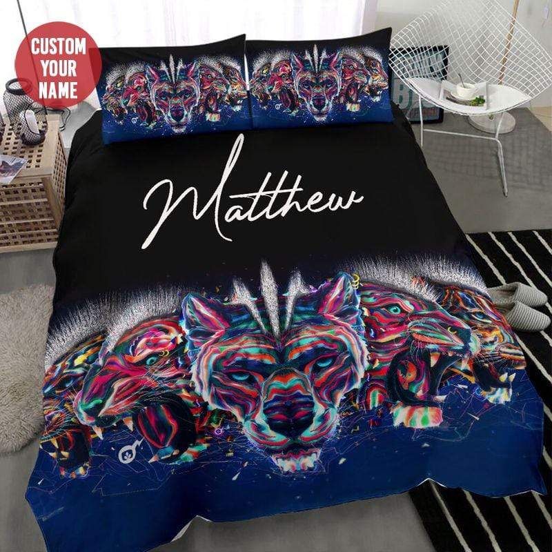 Personalized Colorful Tigers Art Custom Name Duvet Cover Bedding Set