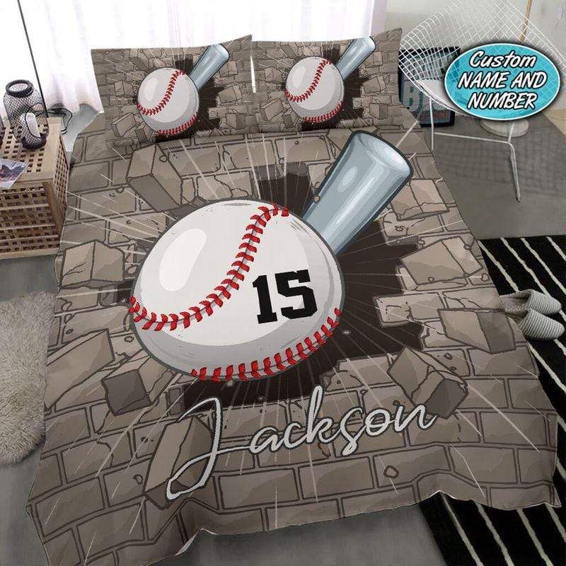 Personalized Baseball Breaking Wall Custom Duvet Cover Bedding Set With Name