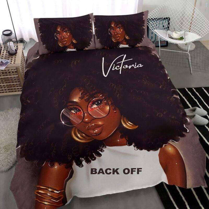 Personalized Black Girl Glasses Back Off Custom Name Duvet Cover Bedding Set