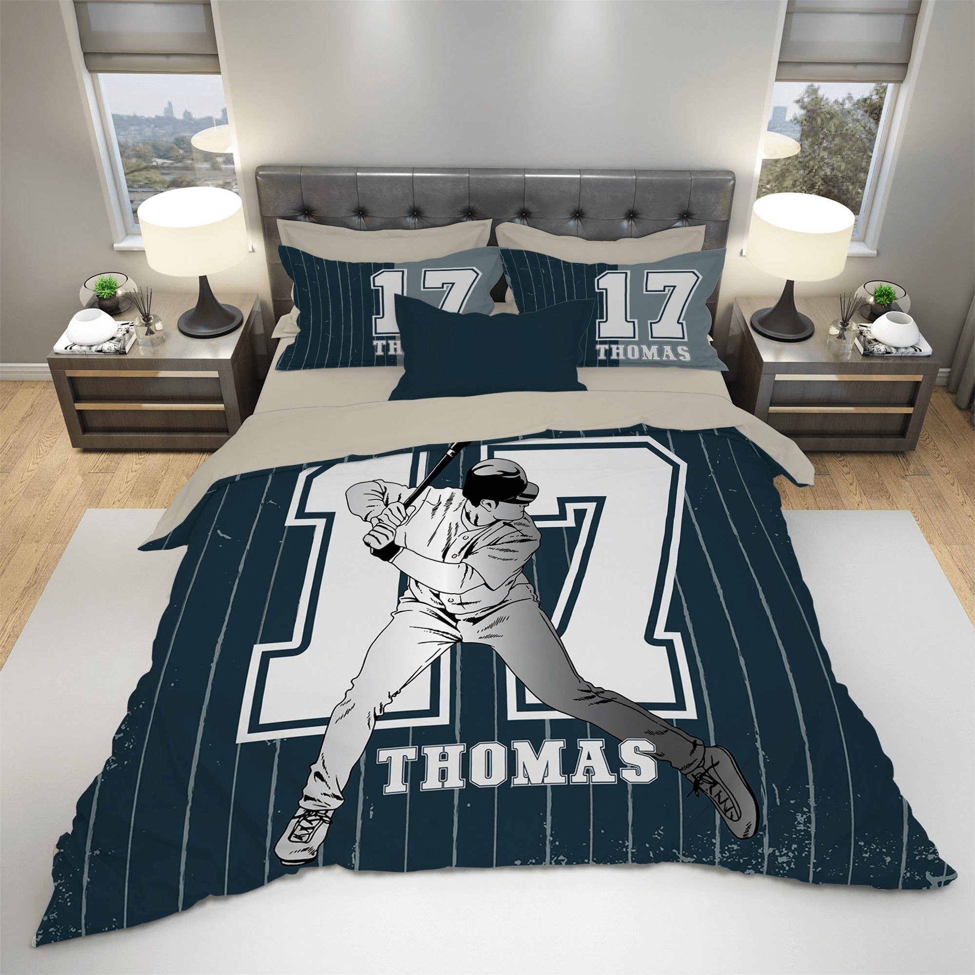 Personalized Baseball Athletic Custom Name And Number Duvet Cover Bedding Set