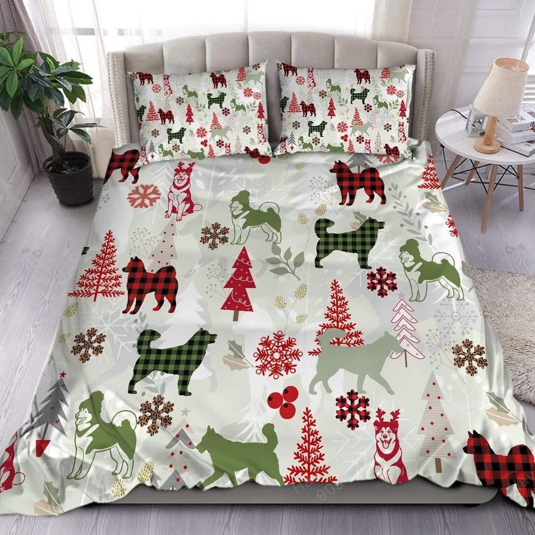 Alaskan Malamute Dog Christmas Duvet Cover Bedding Set