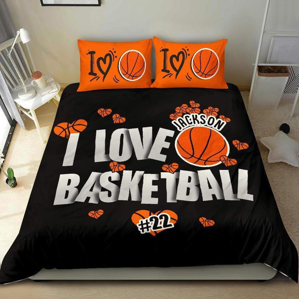 Personalized I Love Basketball Custom Duvet Cover Bedding Set With Your Name