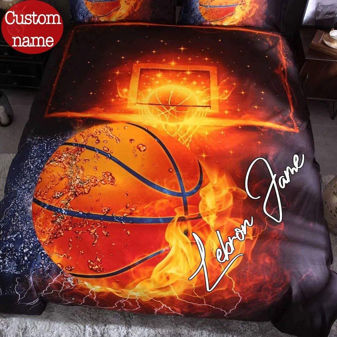 Personalized Basketball Fire Bedding Set With Your Name