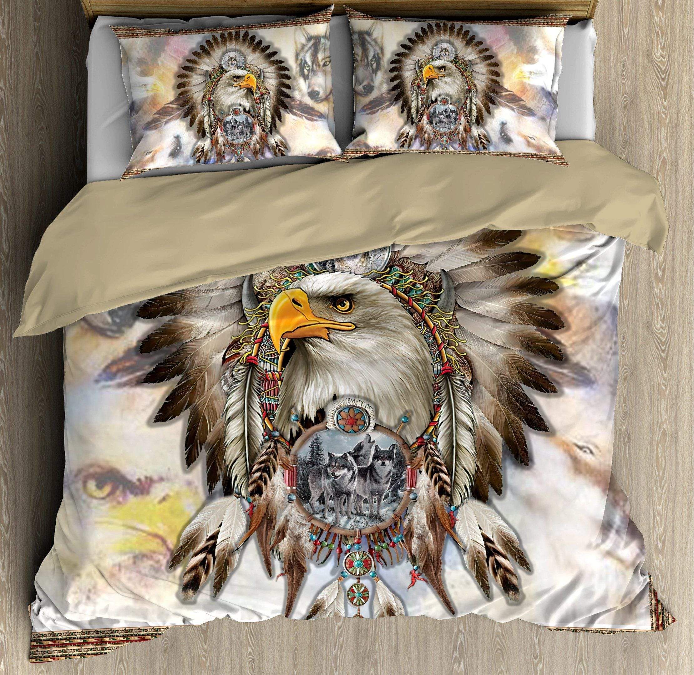 Native American Eagle And Grey Wolfs Dreamcatcher Bedding Duvet Cover Bedding Set
