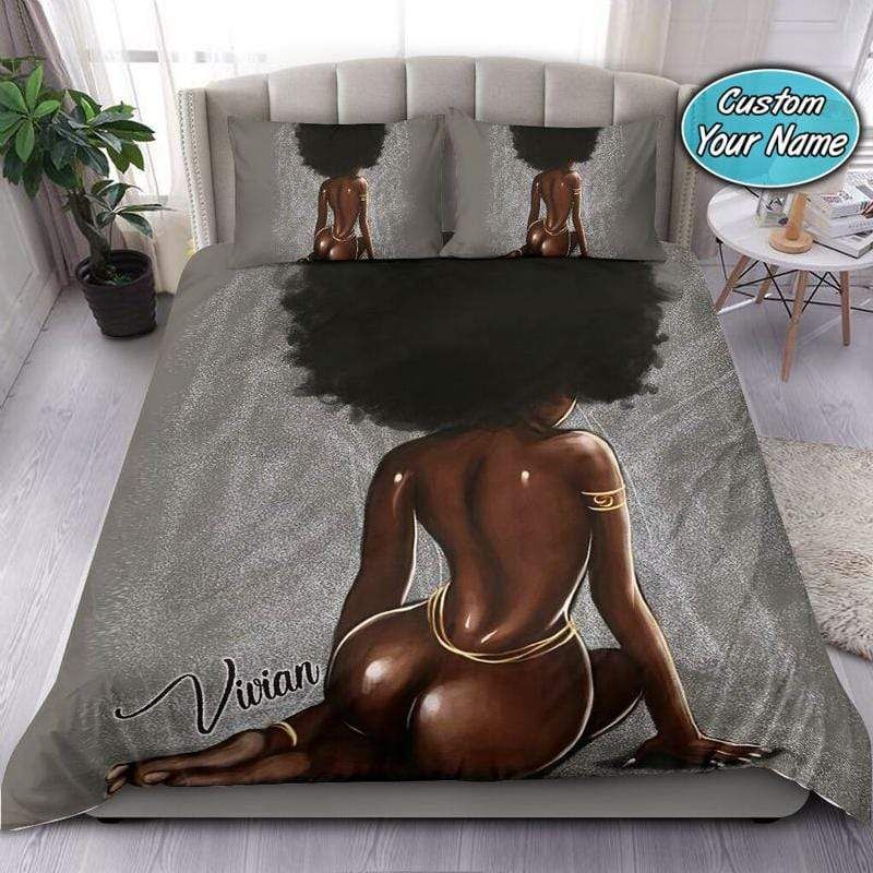 Personalized African Afro Black Sexy Girl Art Custom Name Duvet Cover Bedding Set