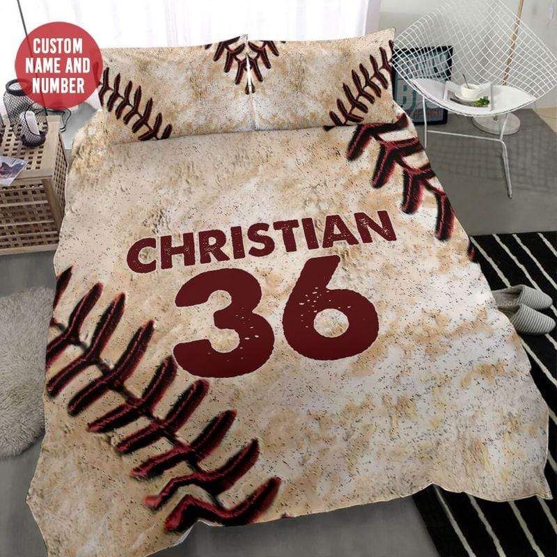 Personalized Custom Duvet Cover Baseball Bedding Set Velvet With Your Name PANBED0022