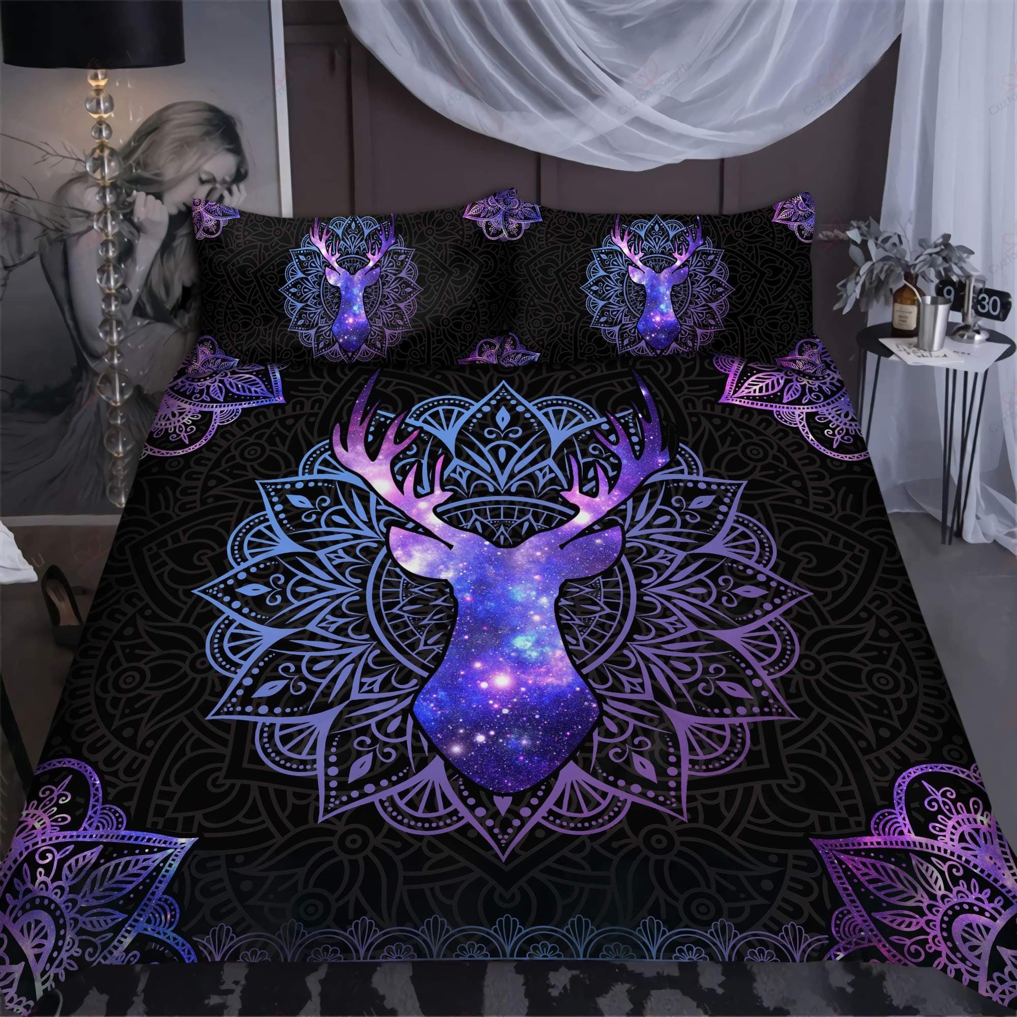 Deer Hunting Mandala Galaxy Duvet Cover Bedding Set