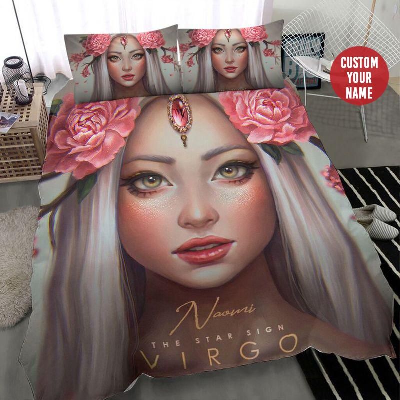 Personalized Zodiac Virgo Girl Flower Birthday Custom Name Duvet Cover Bedding Set