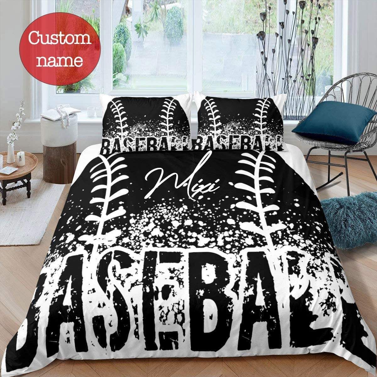 Personalized Baseball Black & White Bedding Set 3D Printing Ball With Your Name