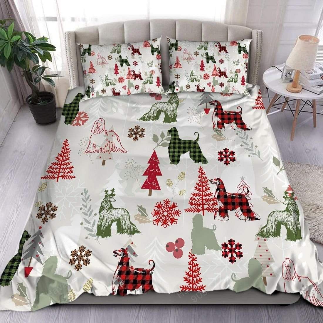 Afghan Hound Dog Christmas Duvet Cover Bedding Set