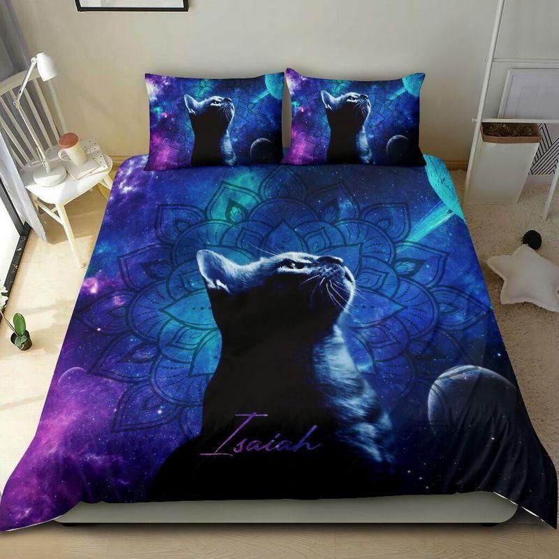 Personalized Cat Mandala Bedding Custom Name Duvet Cover Bedding Set
