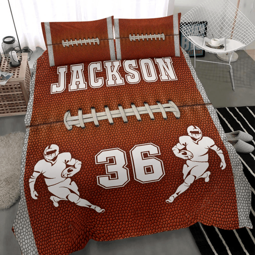 Personalized Football Style Custom Duvet Cover Bedding Set With Name