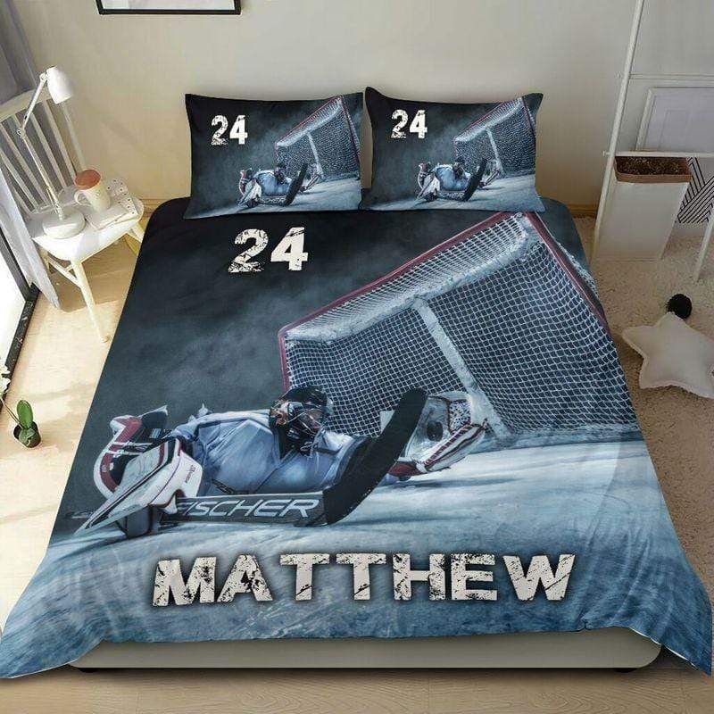 Personalized Cool Hockey Goalier Custom Name Duvet Cover Bedding Set
