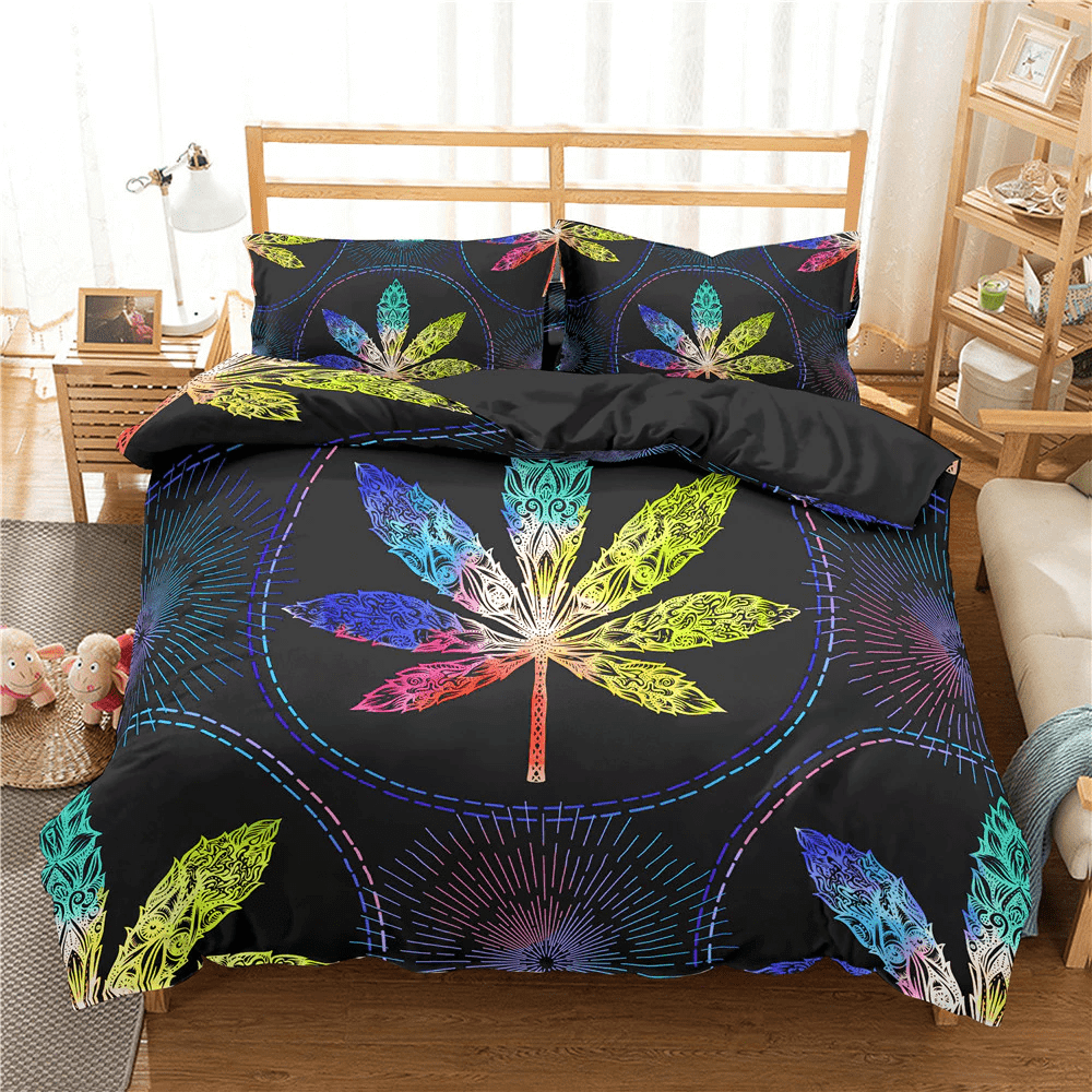 Colorful Weed Leaves Duvet Cover Bedding Set