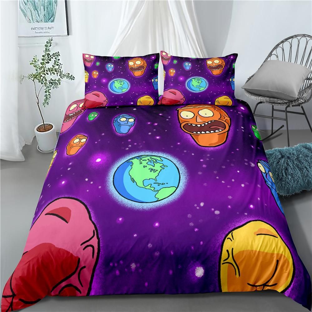 Crazy Galaxy Purple Psychedelic Earth Duvet Cover Bedding Set