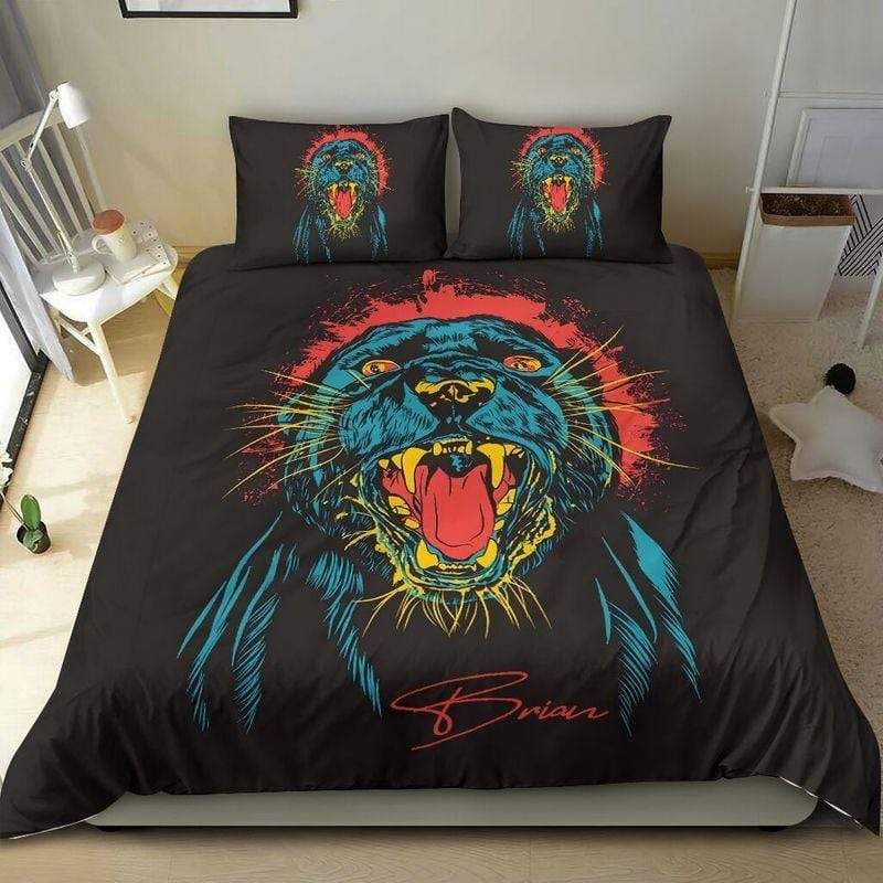 Personalized Retro Black Panther Custom Name Duvet Cover Bedding Set