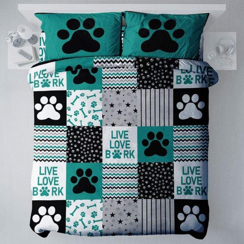 Live Love Bark Dog Lover Duvet Cover Bedding Set Print Teal
