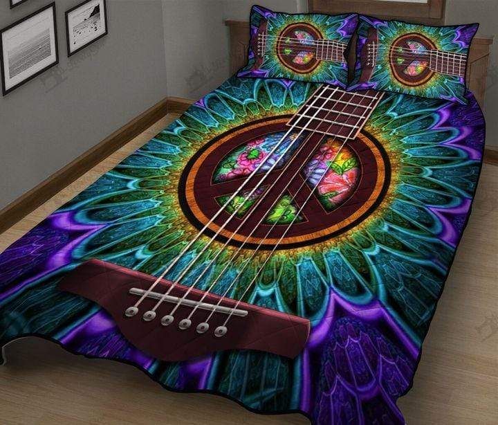Tie Dye Guitar Hippie Music Quilt Set