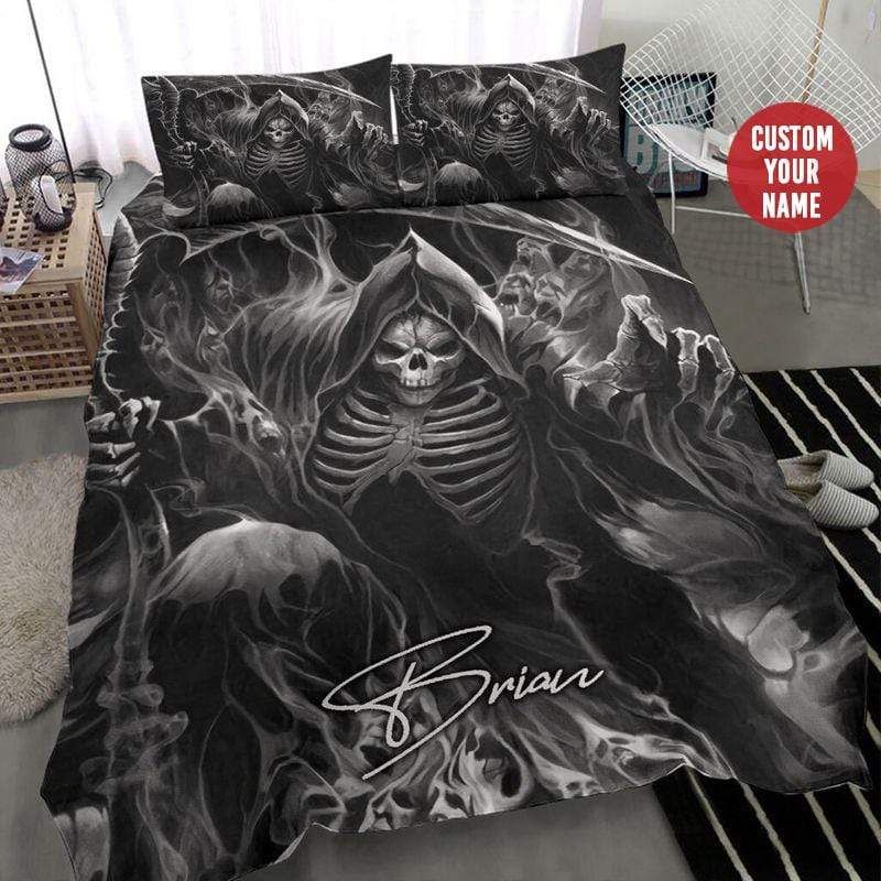Personalized Skull Death Smoke Bedding Custom Name Duvet Cover Bedding Set
