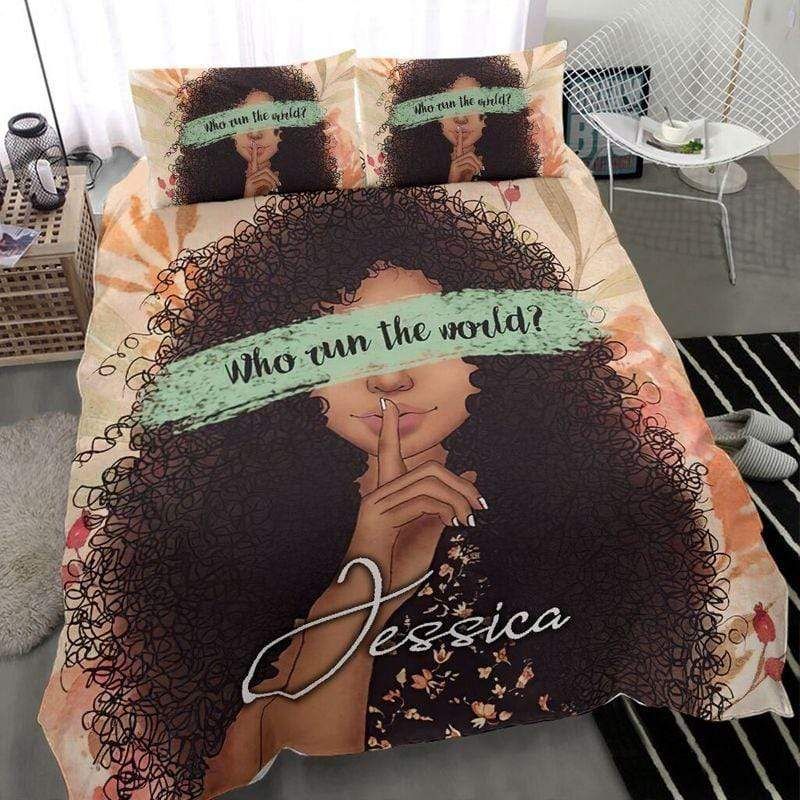 Personalized African American Black Girl Who Run The World Bedding Custom Name Comforter Set Duvet Cover Bedding Set