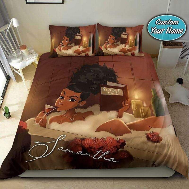 Personalized Black Girl Wine Book Shower Bedding Custom Name Duvet Cover Bedding Set