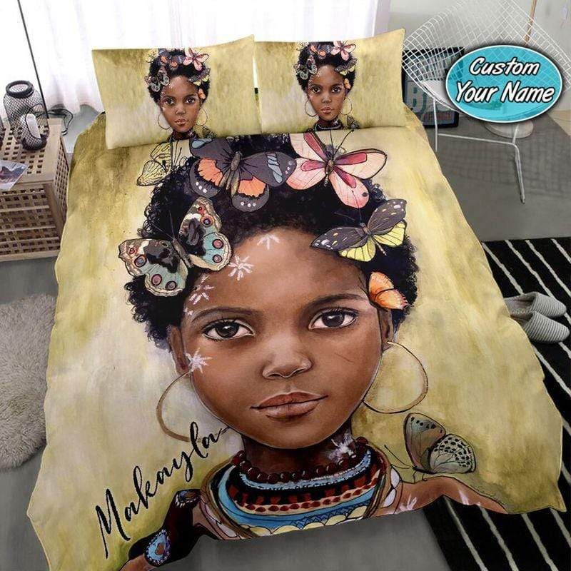 Personalized Black Baby Girl Love Butterfly Custom Name Duvet Cover Bedding Set