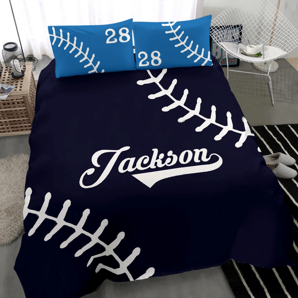 Personalized Baseball Simple Custom Duvet Cover Bedding Set With Name