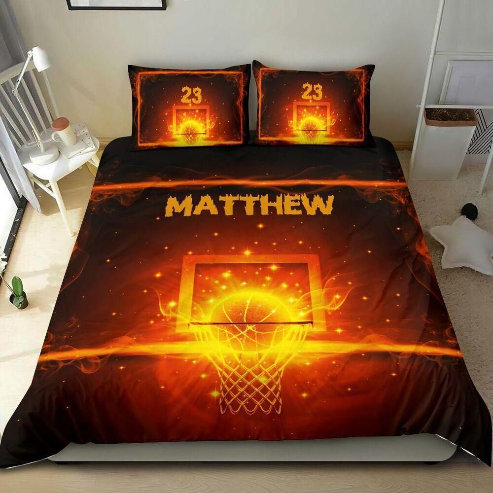 Personalized Basketball Custom Duvet Cover Bedding Set Hoop Fire With Your Name